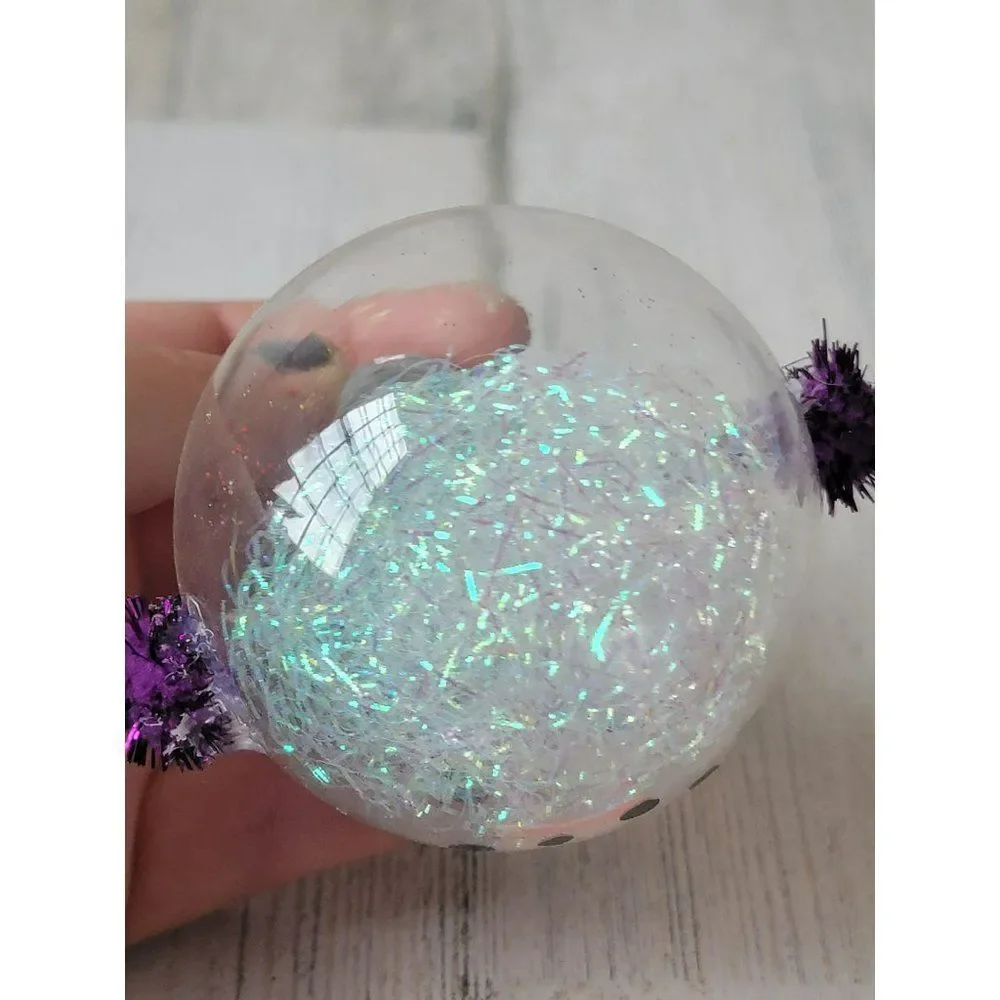 Snowman face‎ ball ornament purple earmuffs Xmas decor
